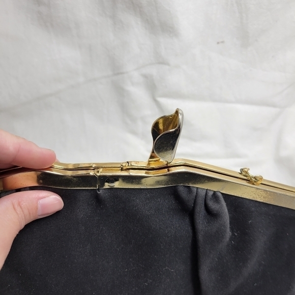 Vintage RARE Black Suede clutch Evening Bag Long Chain Purse box style opening - Picture 4 of 7